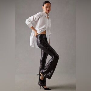 Joni Anthropologie Black Sequin Flare Party New Years Eve Pants